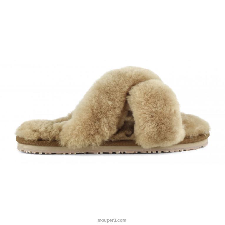 slippers cruzados con pelo mujer 8DRXZ475 coñac Mou