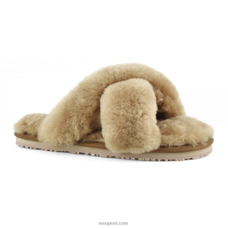 slippers cruzados con pelo mujer 8DRXZ475 coñac Mou