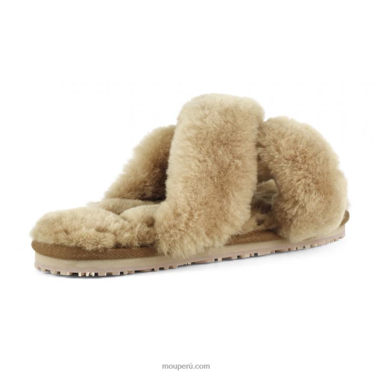 slippers cruzados con pelo mujer 8DRXZ475 coñac Mou