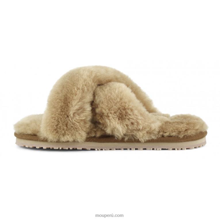 slippers cruzados con pelo mujer 8DRXZ475 coñac Mou