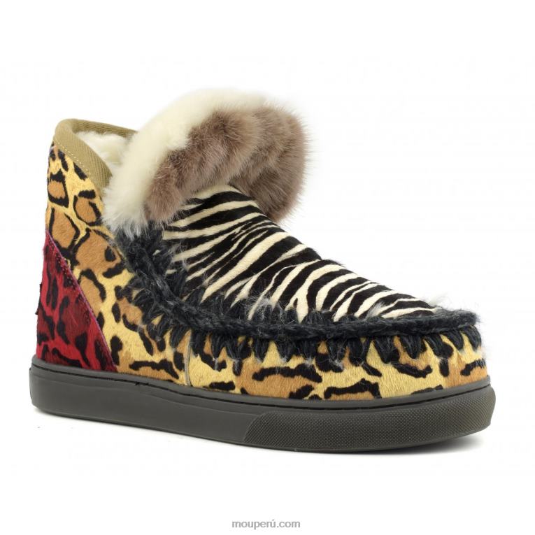 zapatilla esquimal mezcla de piel de caballo patchwork mujer 8DRXZ656 cebra negro blanco Mou