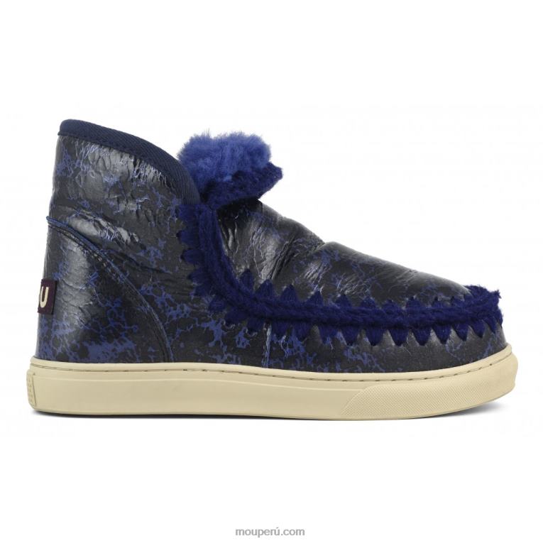 zapatilla esquimal mujer 8DRXZ669 negro charol craquelado/sobre lana azul Mou