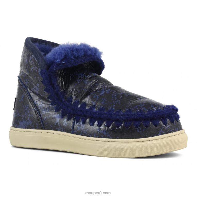zapatilla esquimal mujer 8DRXZ669 negro charol craquelado/sobre lana azul Mou