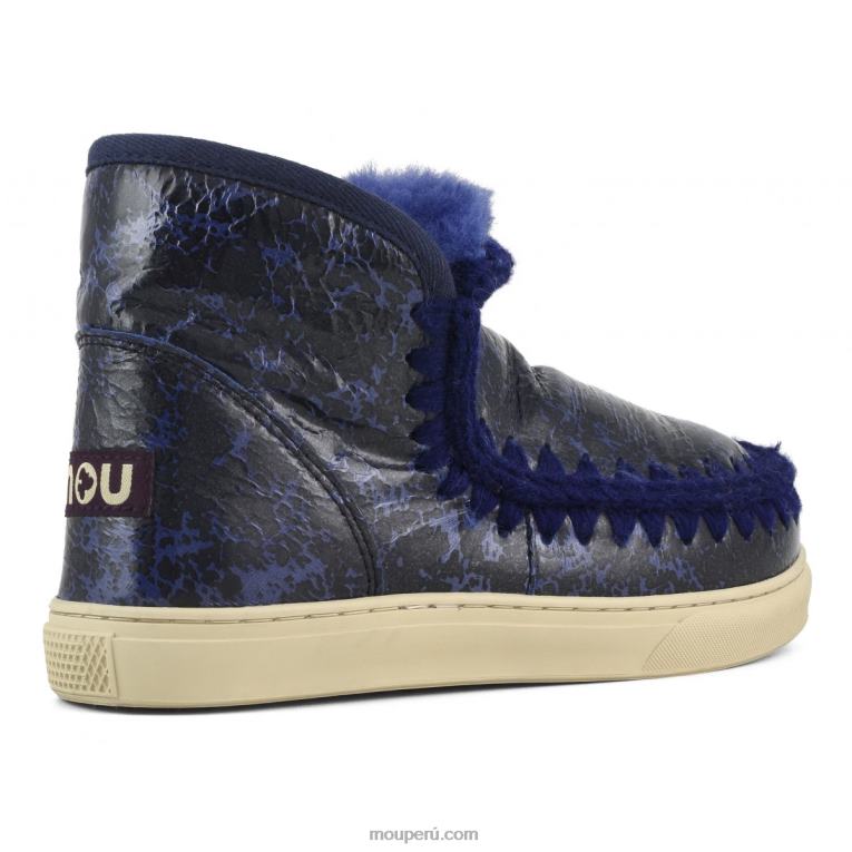 zapatilla esquimal mujer 8DRXZ669 negro charol craquelado/sobre lana azul Mou