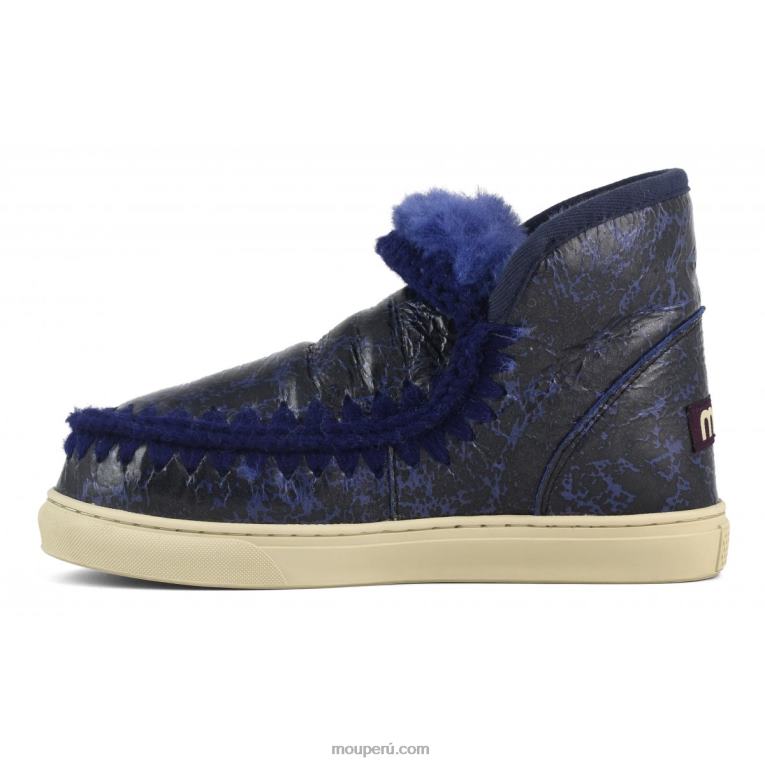 zapatilla esquimal mujer 8DRXZ669 negro charol craquelado/sobre lana azul Mou