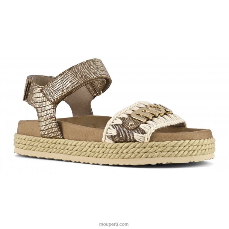 correa de sandalia de cuerda bio mujer 8DRXZ137 lagarto metalico dorado Mou