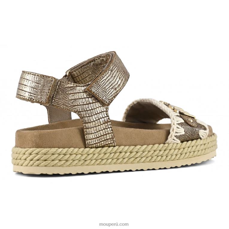 correa de sandalia de cuerda bio mujer 8DRXZ137 lagarto metalico dorado Mou