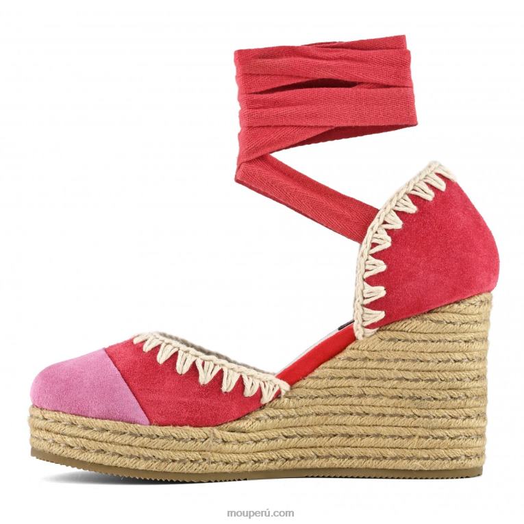 cuña de yute con cordones mujer 8DRXZ209 rojo Mou