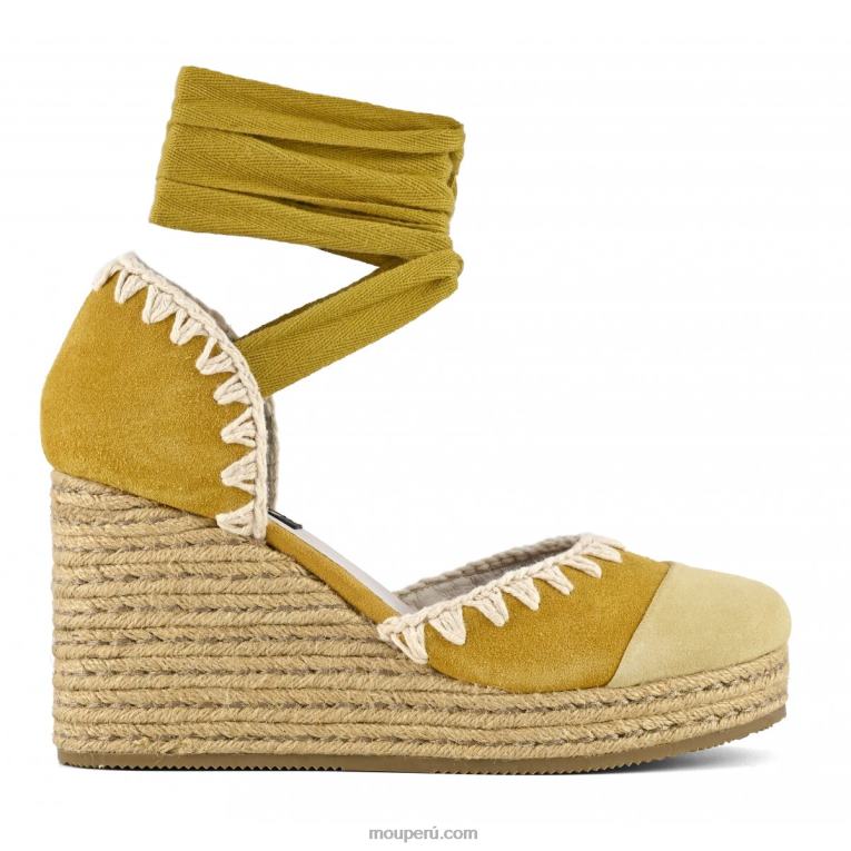 cuña de yute con cordones mujer 8DRXZ210 amarillo Mou