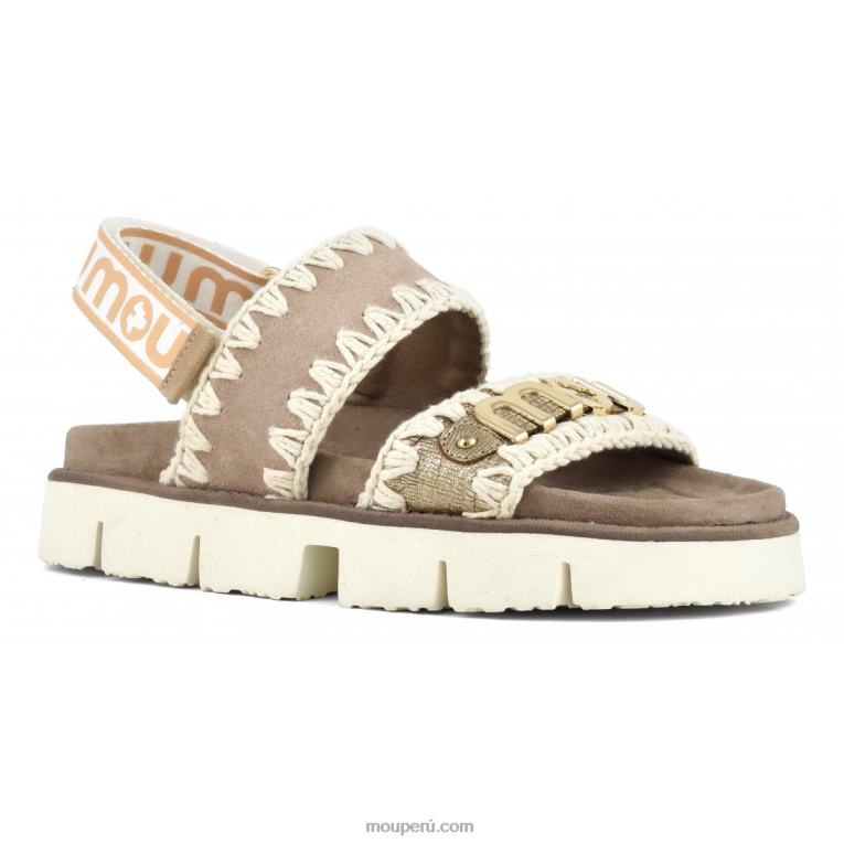 nueva correa trasera de sandalia bio mujer 8DRXZ159 lagarto metalico dorado Mou