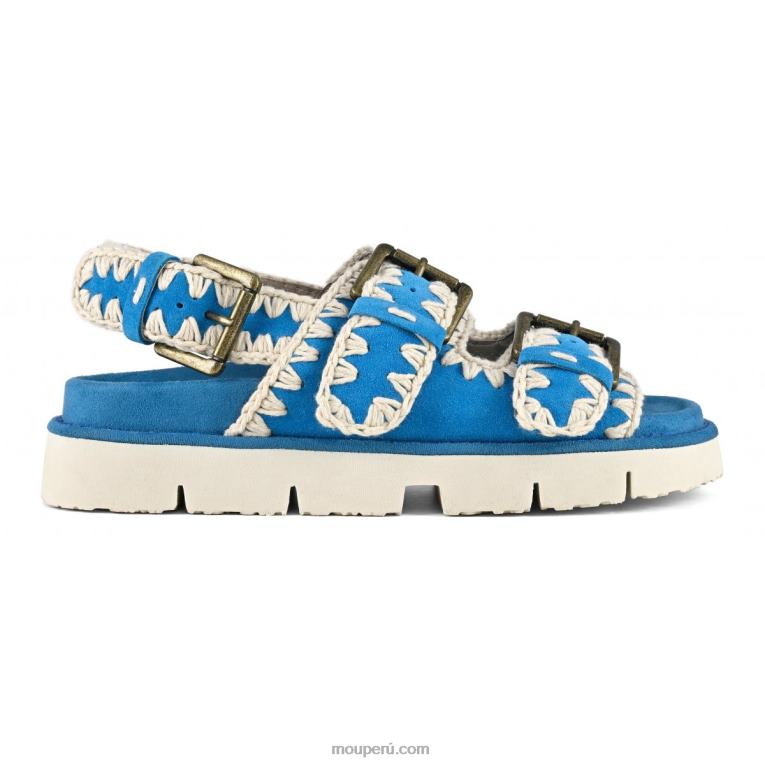 nuevo bio con hebillas y correa trasera mujer 8DRXZ119 ante turquesa Mou