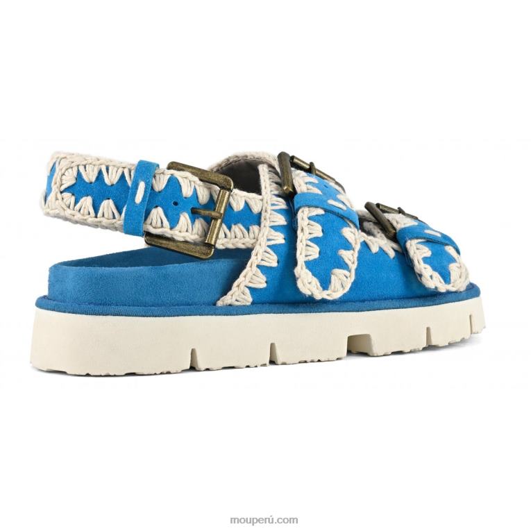 nuevo bio con hebillas y correa trasera mujer 8DRXZ119 ante turquesa Mou