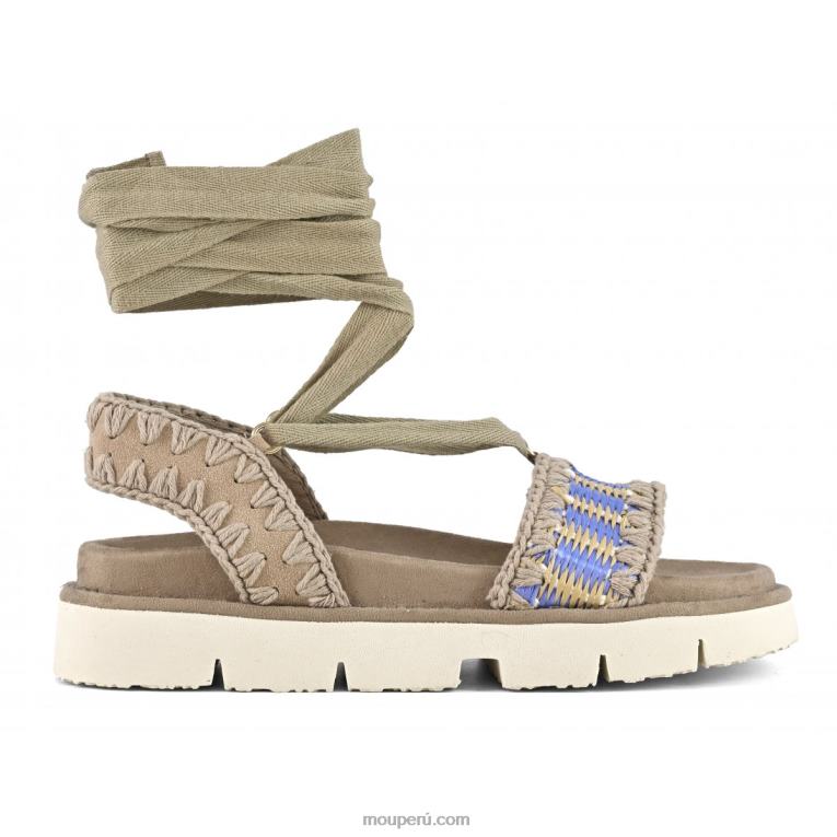 sandalia bio con cordones mujer 8DRXZ163 mezcla azul Mou