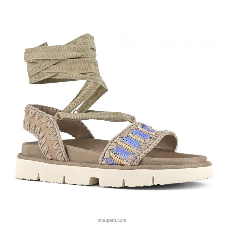 sandalia bio con cordones mujer 8DRXZ163 mezcla azul Mou