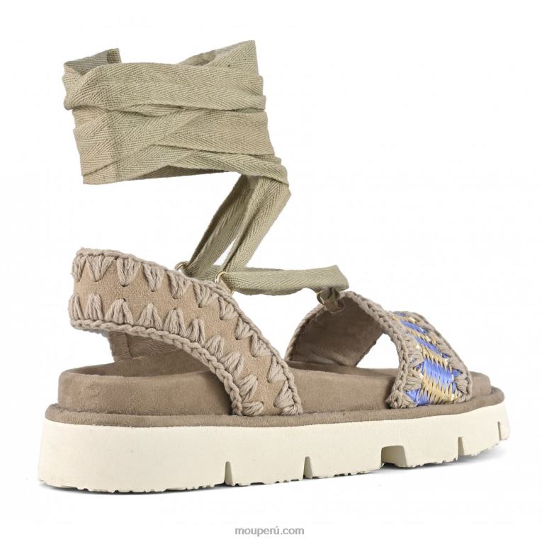 sandalia bio con cordones mujer 8DRXZ163 mezcla azul Mou