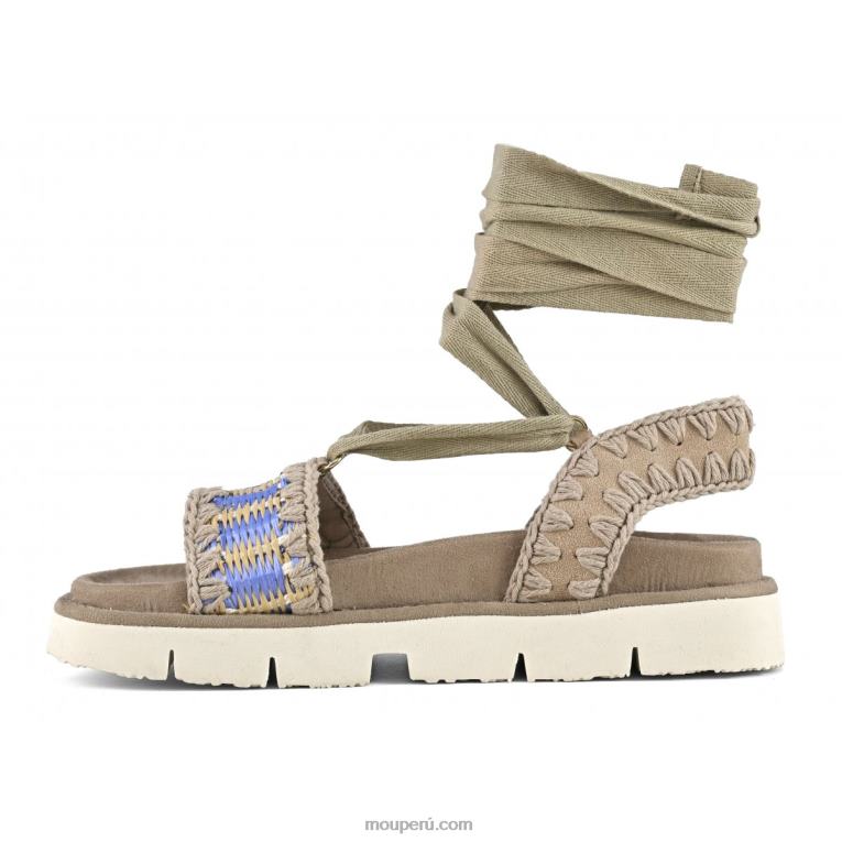 sandalia bio con cordones mujer 8DRXZ163 mezcla azul Mou