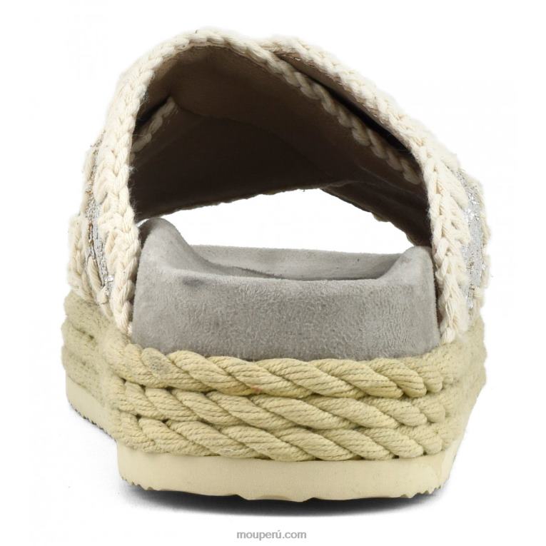 sandalia bio de cuerda entrecruzada mujer 8DRXZ130 corta plata metalizada Mou