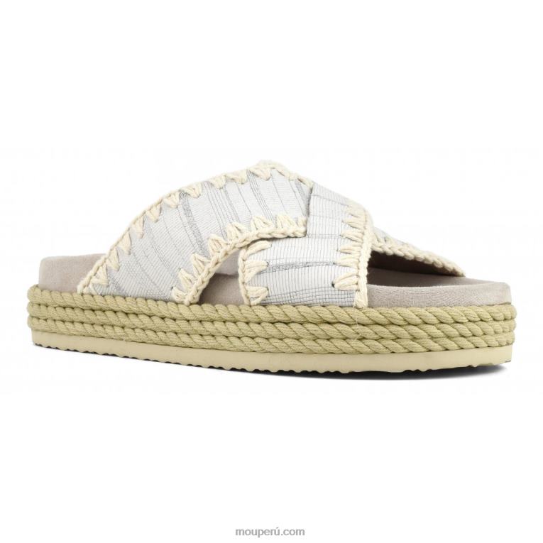 sandalia bio de cuerda entrecruzada mujer 8DRXZ131 cuero con cortes blanco Mou