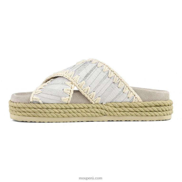 sandalia bio de cuerda entrecruzada mujer 8DRXZ131 cuero con cortes blanco Mou
