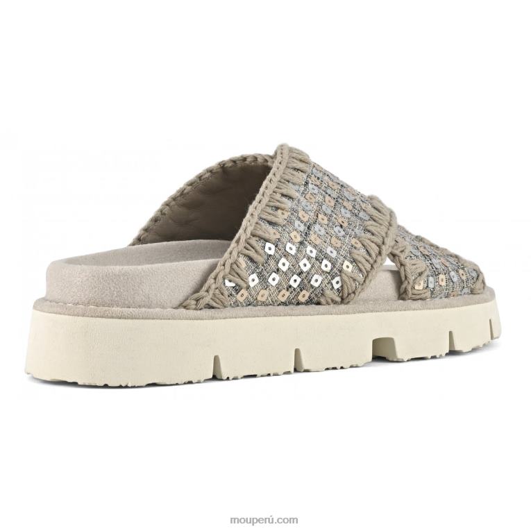 sandalia bio entrecruzada denim y lentejuelas mujer 8DRXZ149 oro Mou