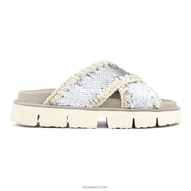 sandalia bio entrecruzadas lisa mujer 8DRXZ151 lentejuelas blanco-plata Mou