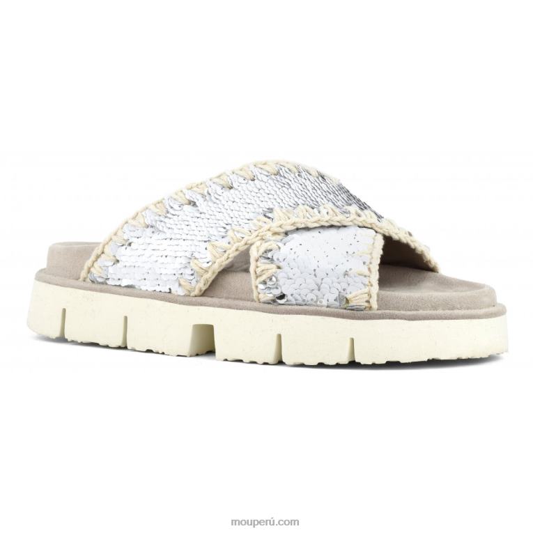 sandalia bio entrecruzadas lisa mujer 8DRXZ151 lentejuelas blanco-plata Mou