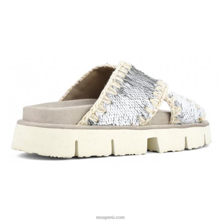 sandalia bio entrecruzadas lisa mujer 8DRXZ151 lentejuelas blanco-plata Mou