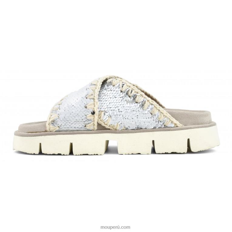 sandalia bio entrecruzadas lisa mujer 8DRXZ151 lentejuelas blanco-plata Mou