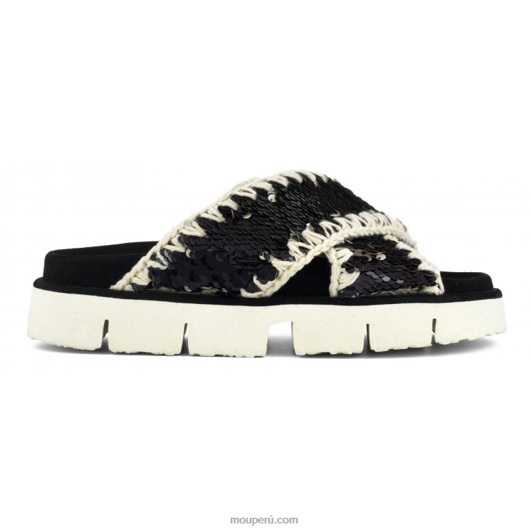 sandalia bio entrecruzadas lisa mujer 8DRXZ152 lentejuelas negro Mou