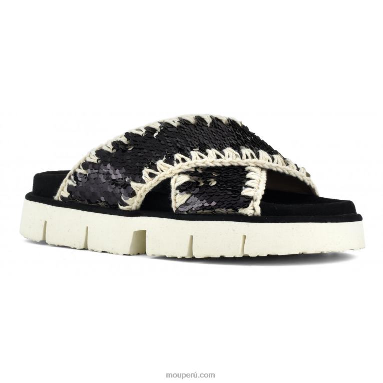 sandalia bio entrecruzadas lisa mujer 8DRXZ152 lentejuelas negro Mou