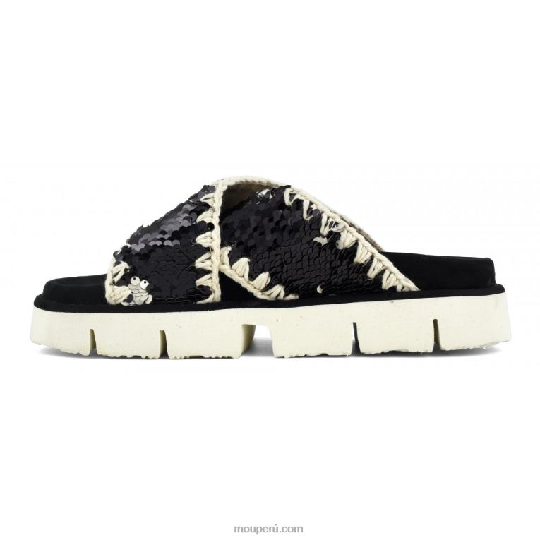 sandalia bio entrecruzadas lisa mujer 8DRXZ152 lentejuelas negro Mou