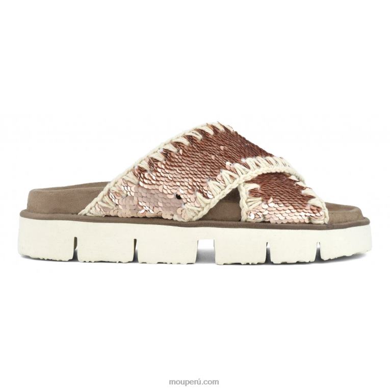 sandalia bio entrecruzadas lisa mujer 8DRXZ153 lentejuelas oro rosa - logo oro Mou