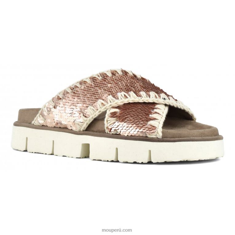 sandalia bio entrecruzadas lisa mujer 8DRXZ153 lentejuelas oro rosa - logo oro Mou