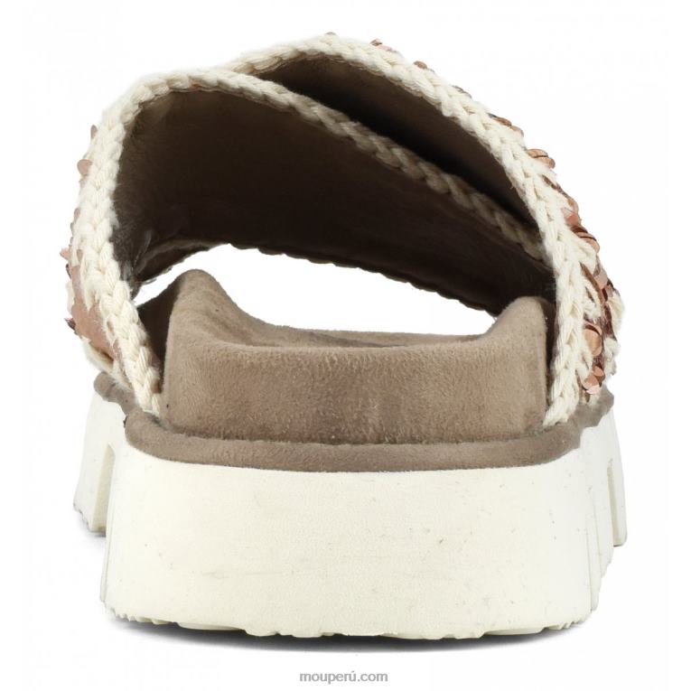 sandalia bio entrecruzadas lisa mujer 8DRXZ153 lentejuelas oro rosa - logo oro Mou