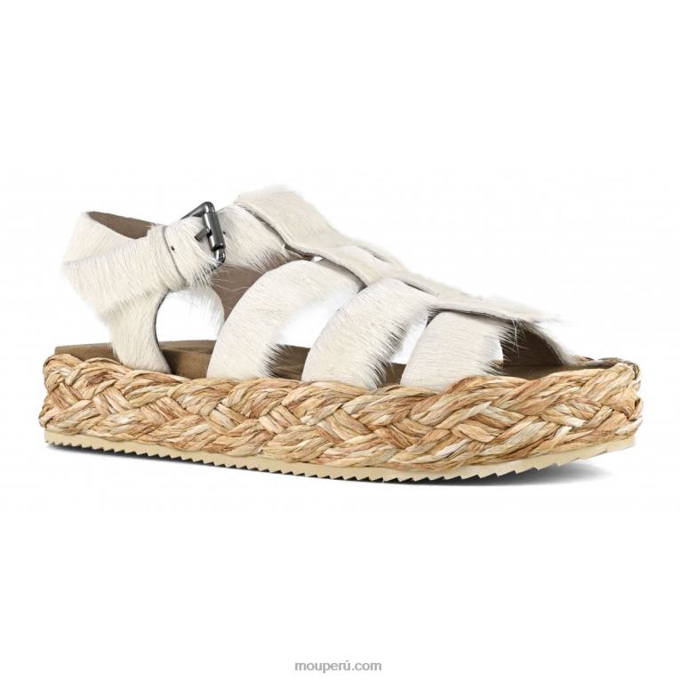 sandalia trenza rafia mujer 8DRXZ127 tiza de pony de pelo largo Mou