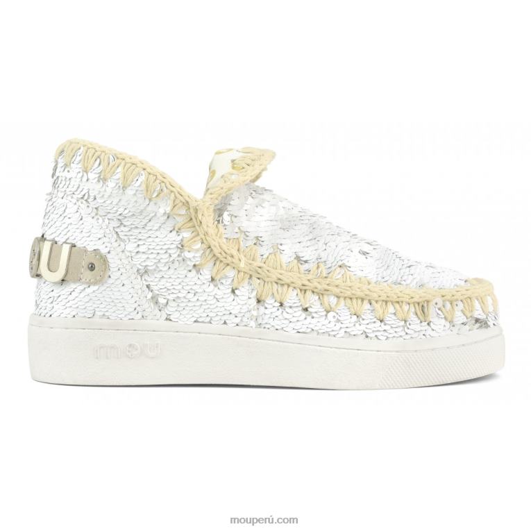 zapatilla eskimo de lentejuelas de verano mujer 8DRXZ48 lentejuelas blanco-plata Mou