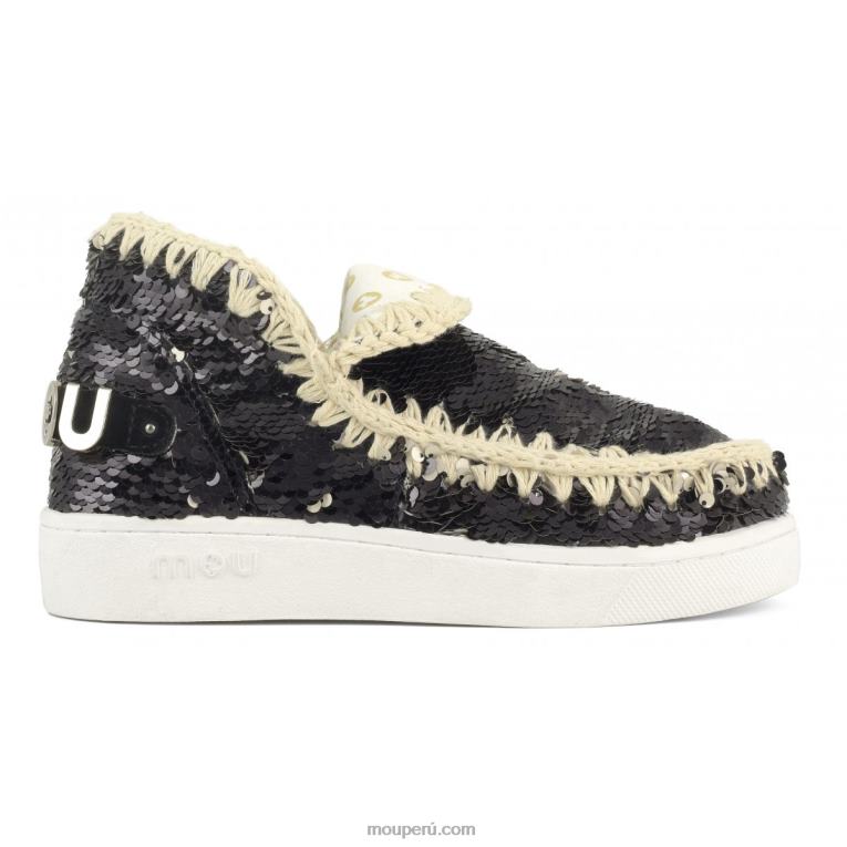 zapatilla eskimo de lentejuelas de verano mujer 8DRXZ49 lentejuelas negro-plata mate Mou