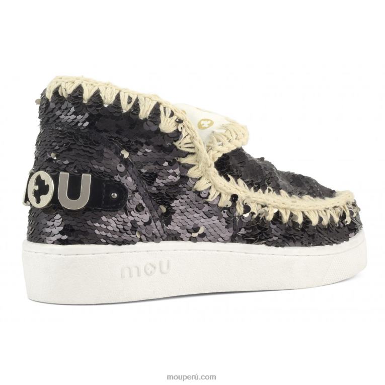 zapatilla eskimo de lentejuelas de verano mujer 8DRXZ49 lentejuelas negro-plata mate Mou