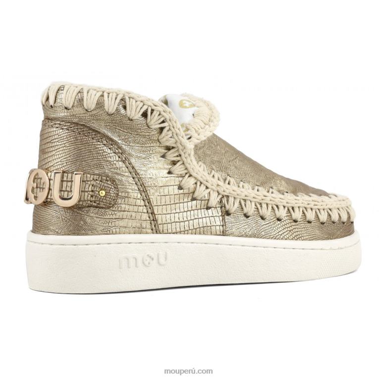 zapatilla esquimal de verano de piel mujer 8DRXZ55 lagarto metalico dorado Mou