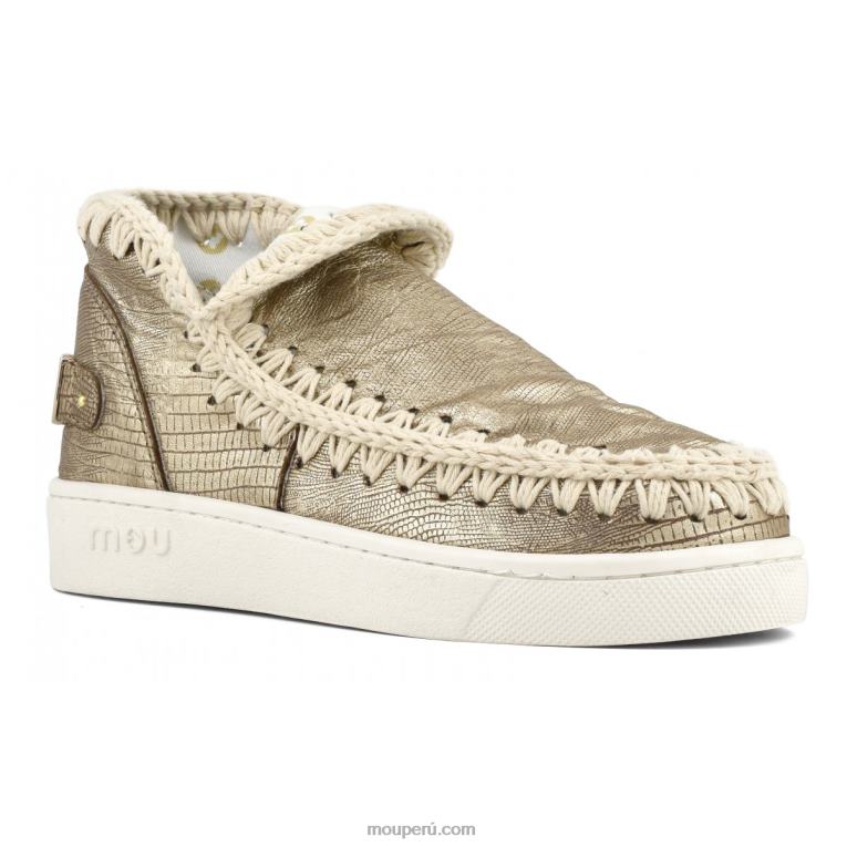 zapatilla esquimal de verano de piel mujer 8DRXZ55 lagarto metalico dorado Mou