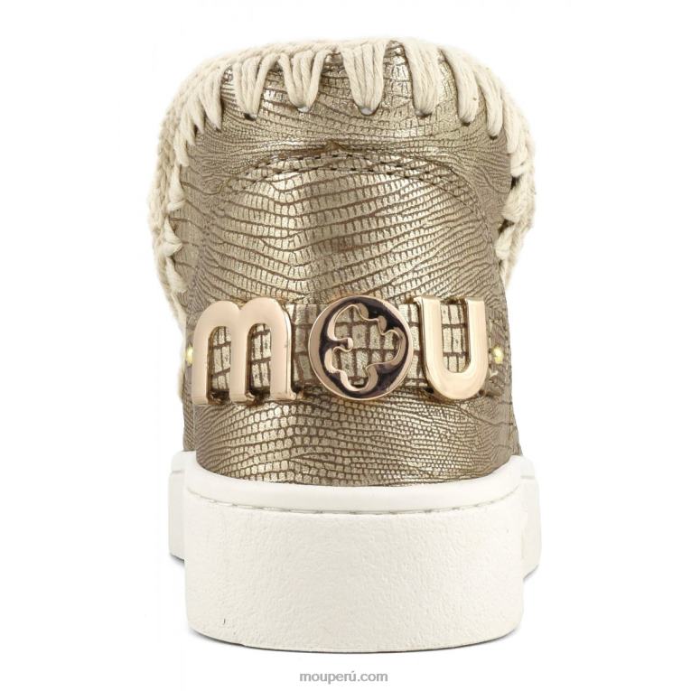 zapatilla esquimal de verano de piel mujer 8DRXZ55 lagarto metalico dorado Mou