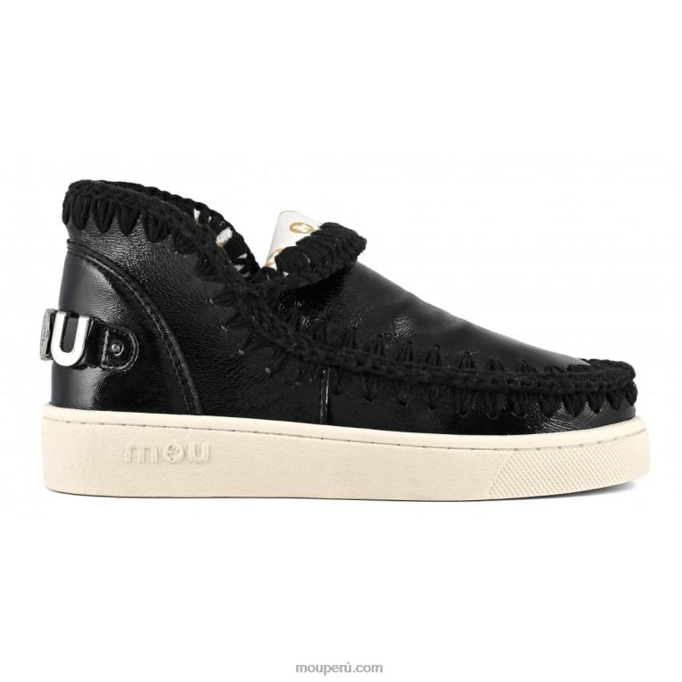 zapatilla esquimal de verano de piel mujer 8DRXZ56 charol negro Mou