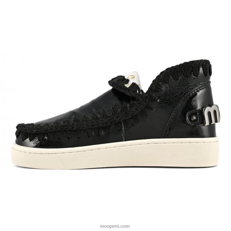 zapatilla esquimal de verano de piel mujer 8DRXZ56 charol negro Mou