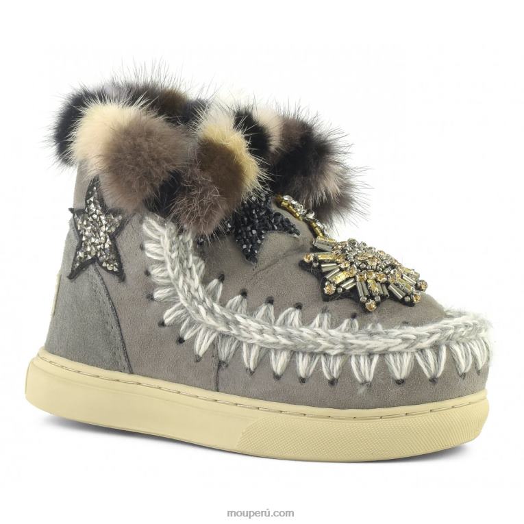 zapatillas esquimales con parches de estrellas y ribete de piel de visón niños 8DRXZ804 nuevo gris Mou