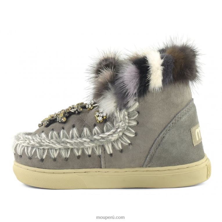 zapatillas esquimales con parches de estrellas y ribete de piel de visón niños 8DRXZ804 nuevo gris Mou